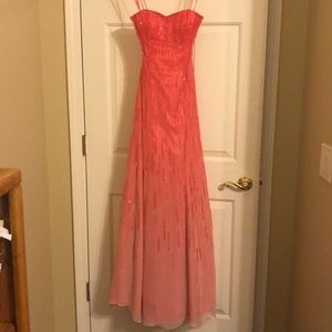 Coral ombré beaded floor-length gown